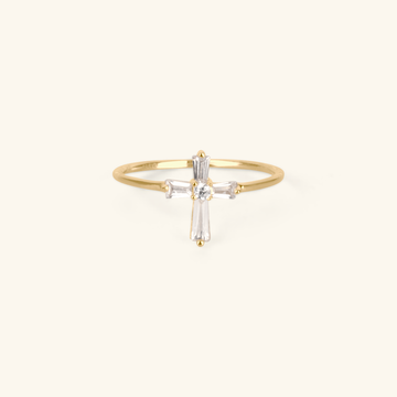 Cross Baguette Ring, Made in 14k solid gold