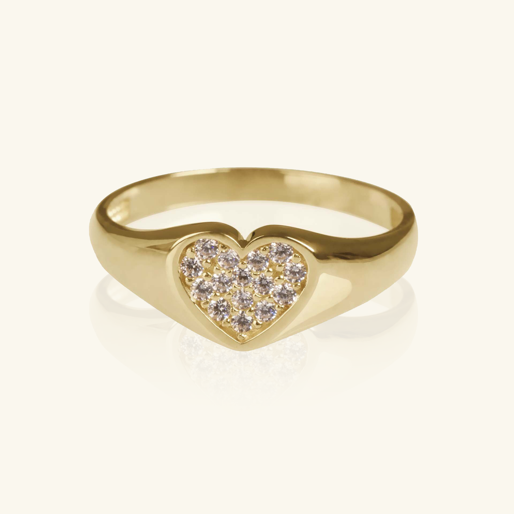 Pavé Heart Signet Ring, Made in 18k solid gold