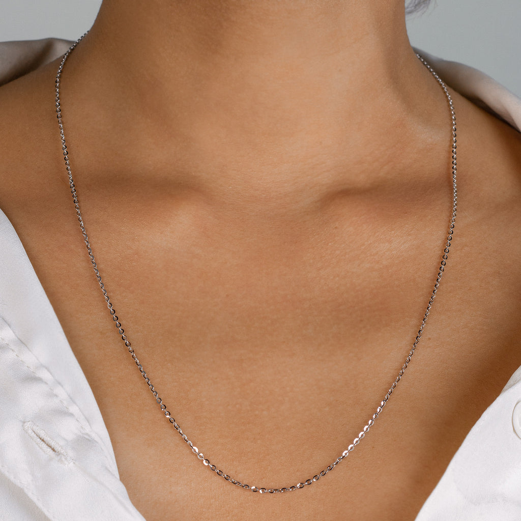 Long Chain Necklace White Gold, Made in 18k solid gold