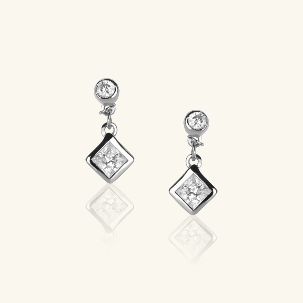 Square Drop Earrings Sterling Silver,Handcrafted in 925 Sterling Silver