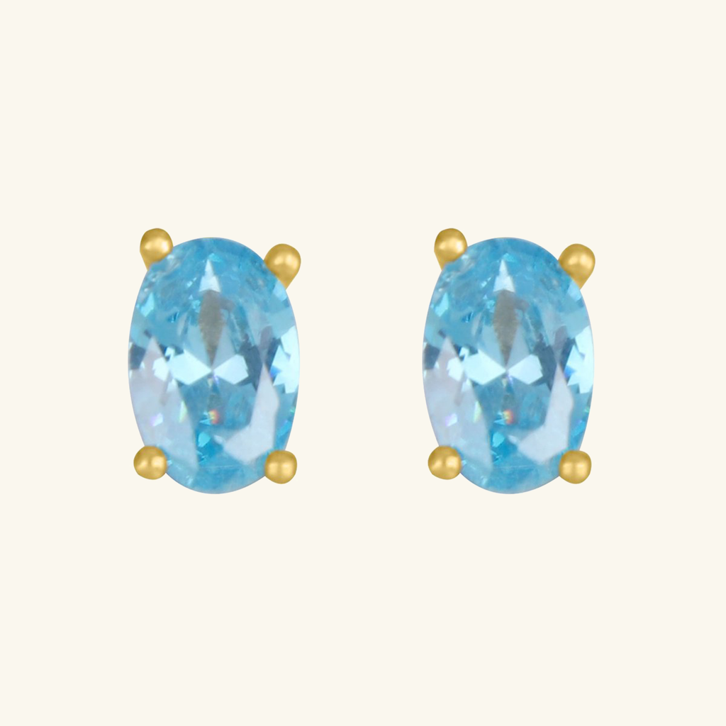 Blue Topaz Oval Studs, Set in 18k Solid Gold