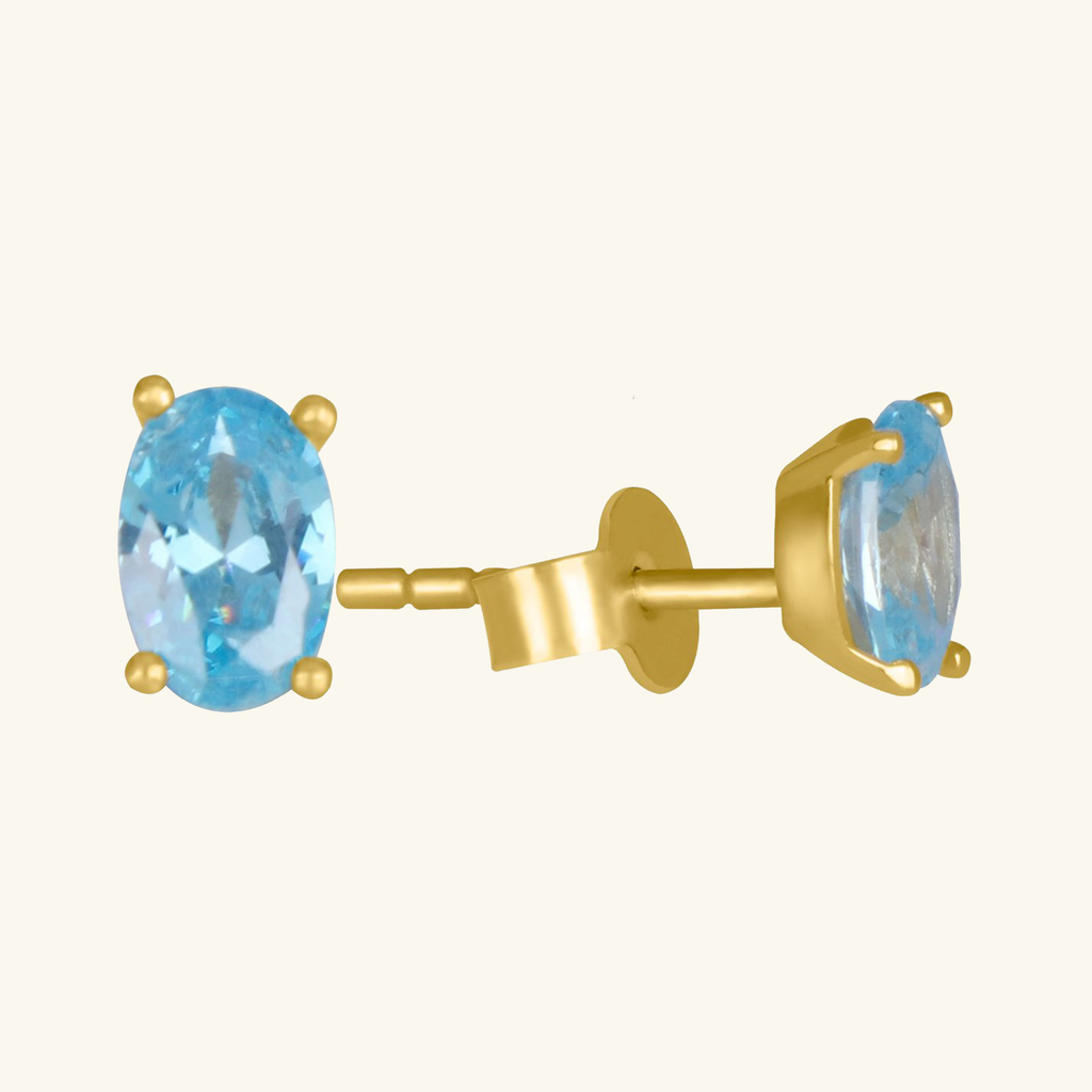 Blue Topaz Oval Studs, Set in 18k Solid Gold