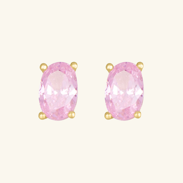 Pink Tourmaline Oval Studs, Set in 18k Solid Gold