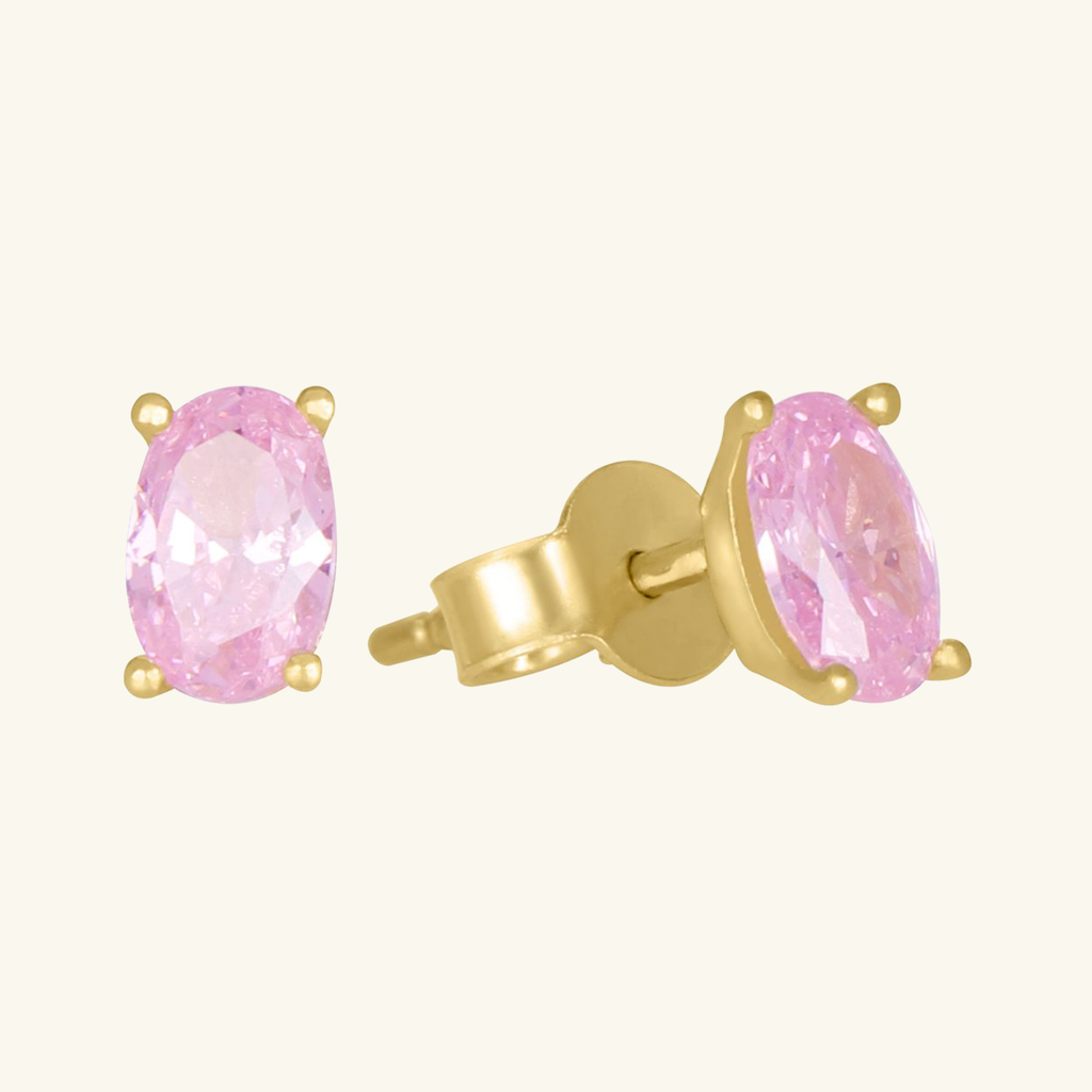 Pink Tourmaline Oval Studs, Set in 18k Solid Gold
