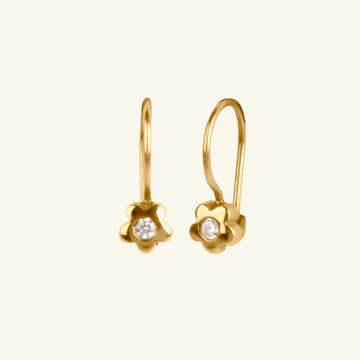 Flower Lever Earrings, Made in 14k yellow gold