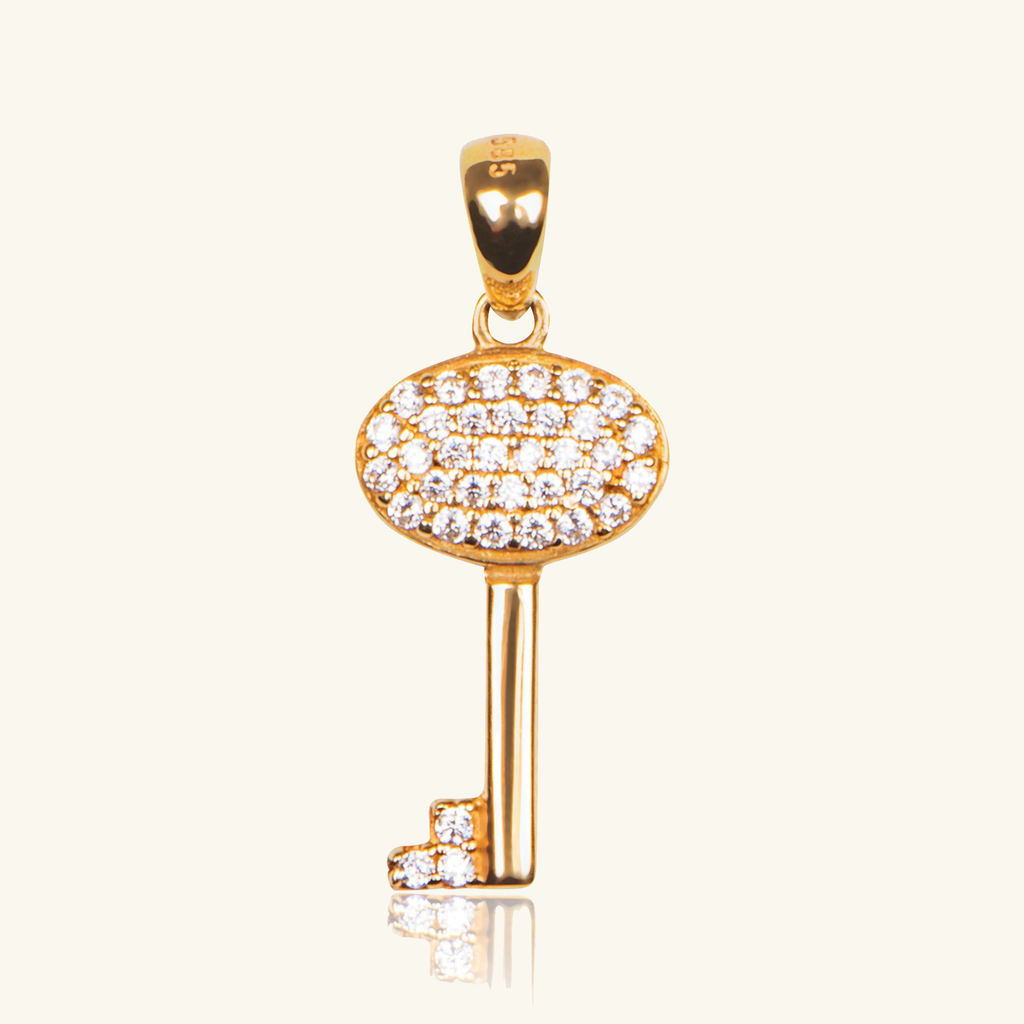 Pavé Oval Key Pendant, Made in 14k solid gold