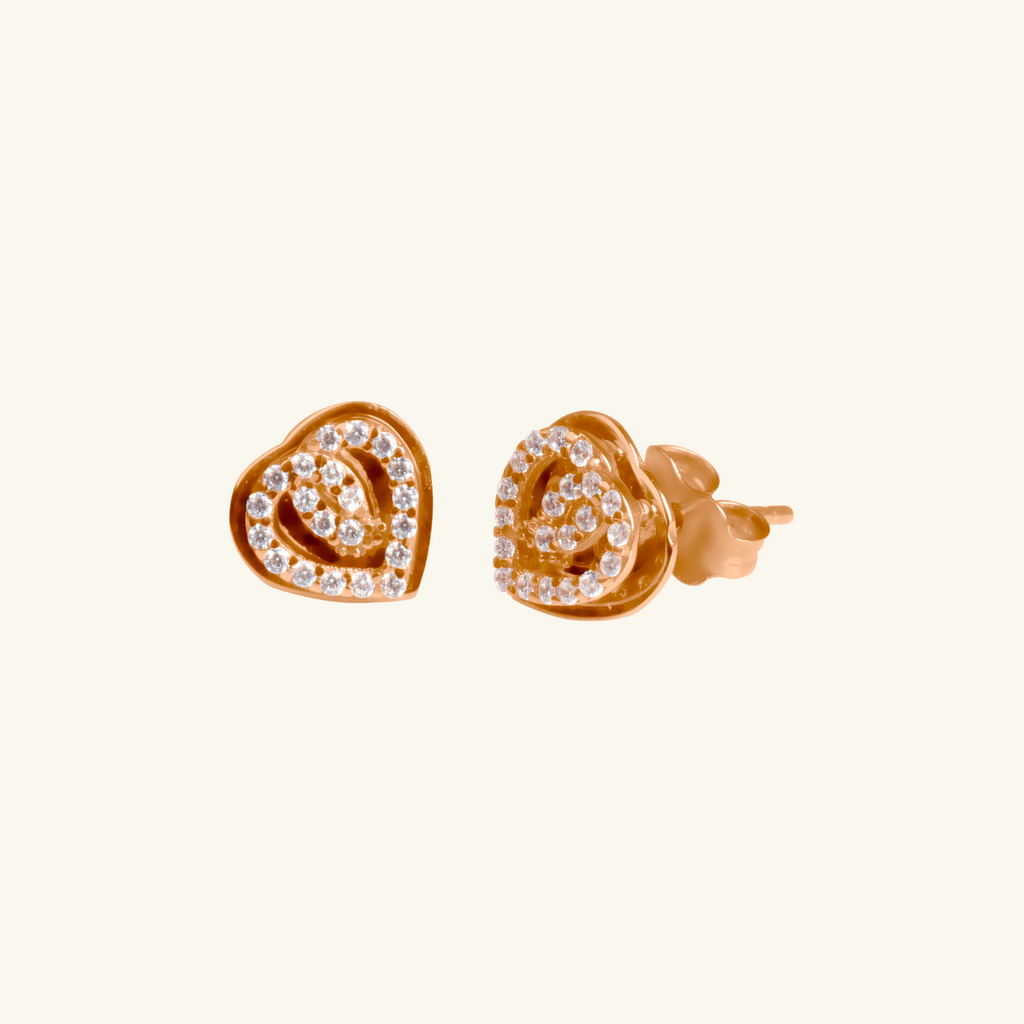 Pavé Heart Loop Studs, Made in 18k solid gold