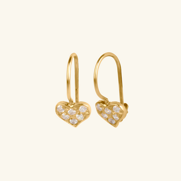 Heart Lever Earrings, Made in 14k yellow gold