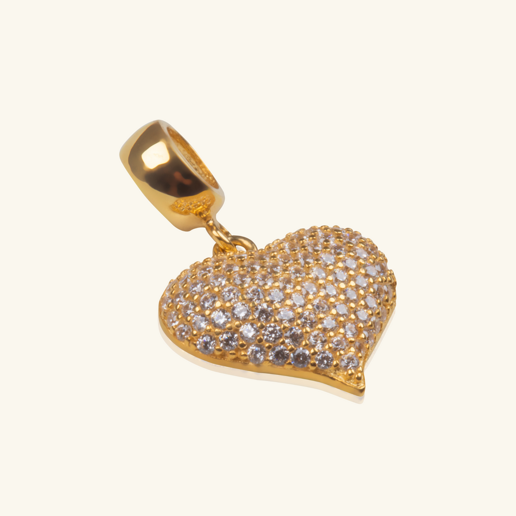 Pavé Heart Charm Pendant, Made in 18k solid gold