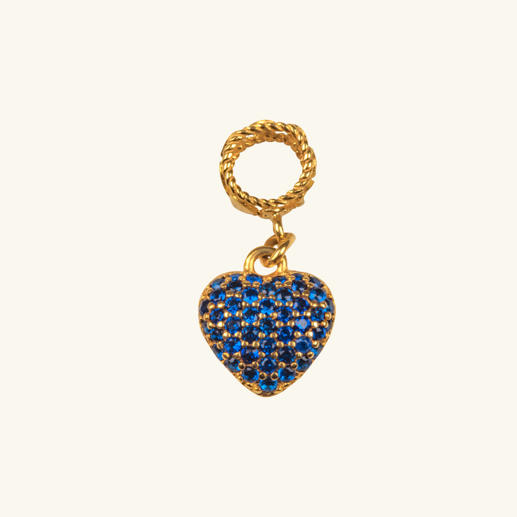 Blue Sapphire Heart Charm, Made in 18k solid gold