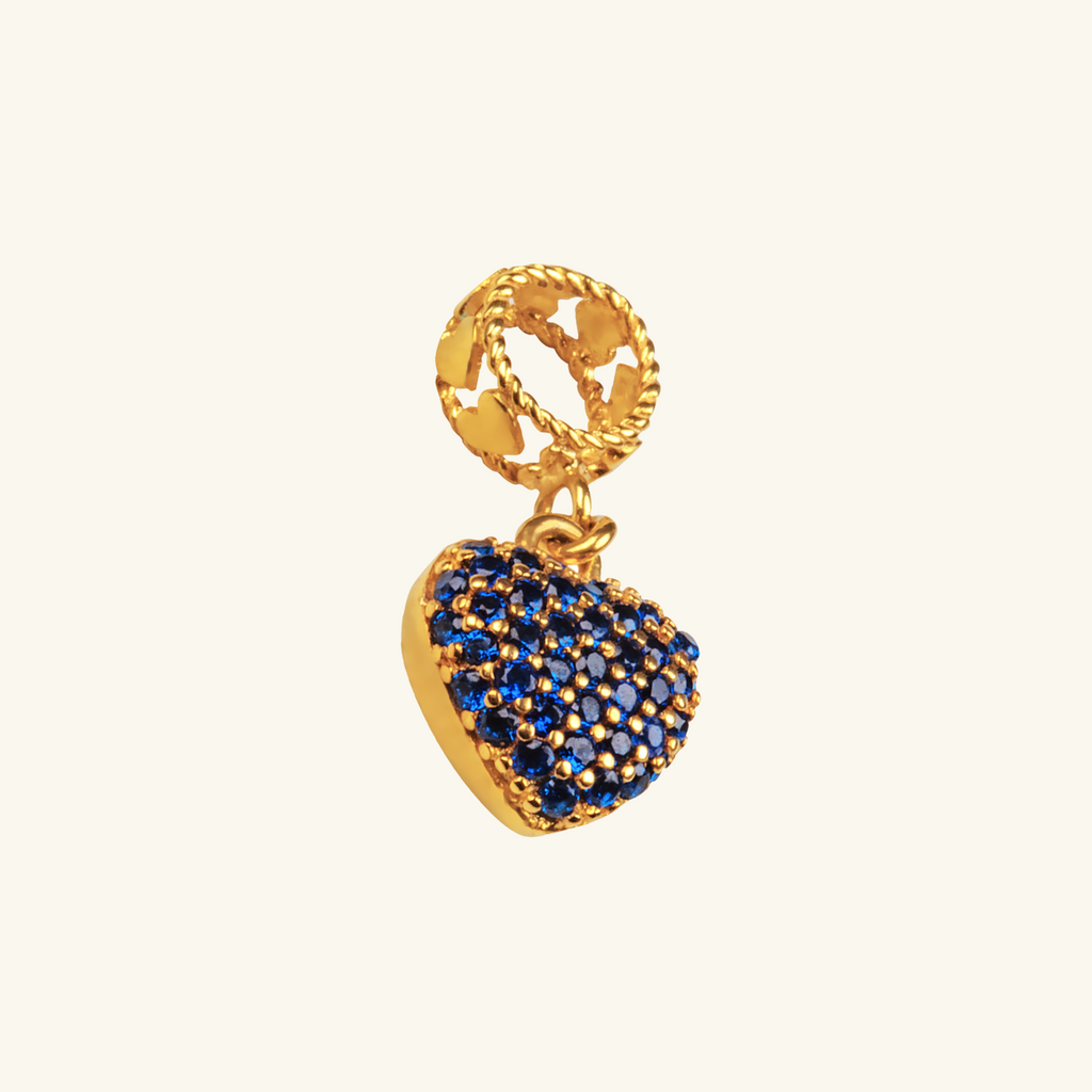 Blue Sapphire Heart Charm, Made in 18k solid gold