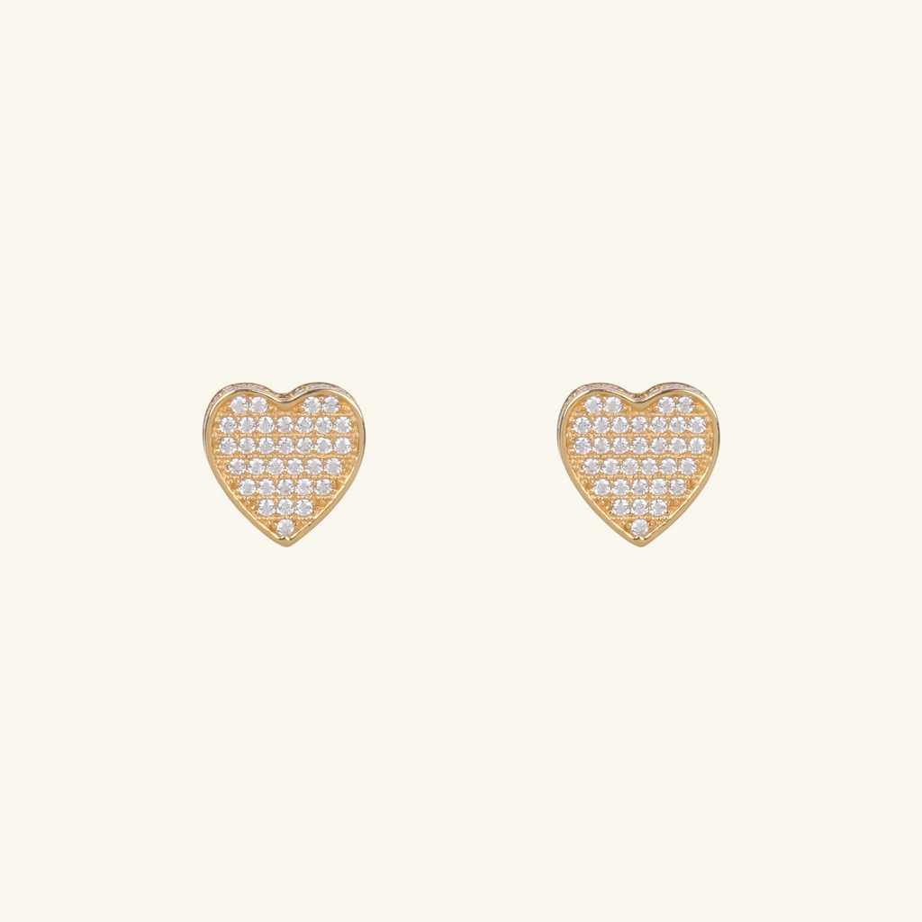 Pavé Heart Studs, Made in solid 18k gold