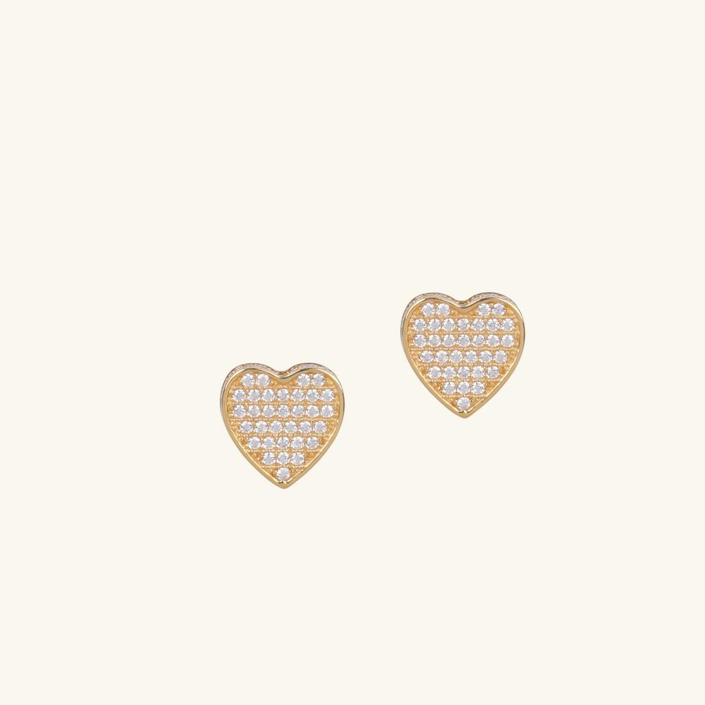 Pavé Heart Studs, Made in solid 18k gold