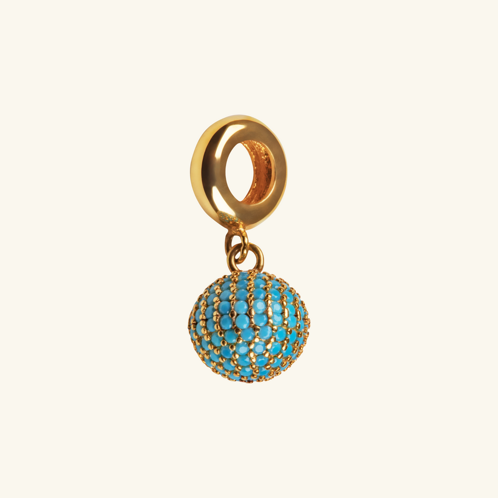 Turquoise Drop Charm,Made in 18k Solid Gold