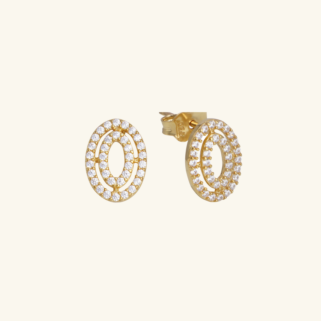 Double Oval Studs, Made in 18k solid gold