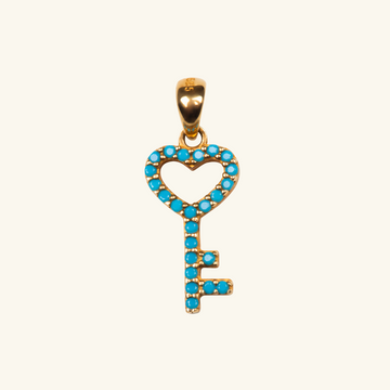 Turquoise Key Pendant,Made in 14k Solid Gold