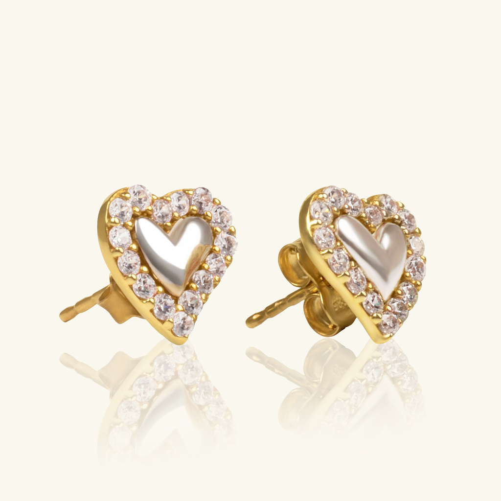 Elevated Heart Studs, Made in 14k solid gold