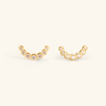 Brilliant Crescent Studs, Made in 14k solid gold