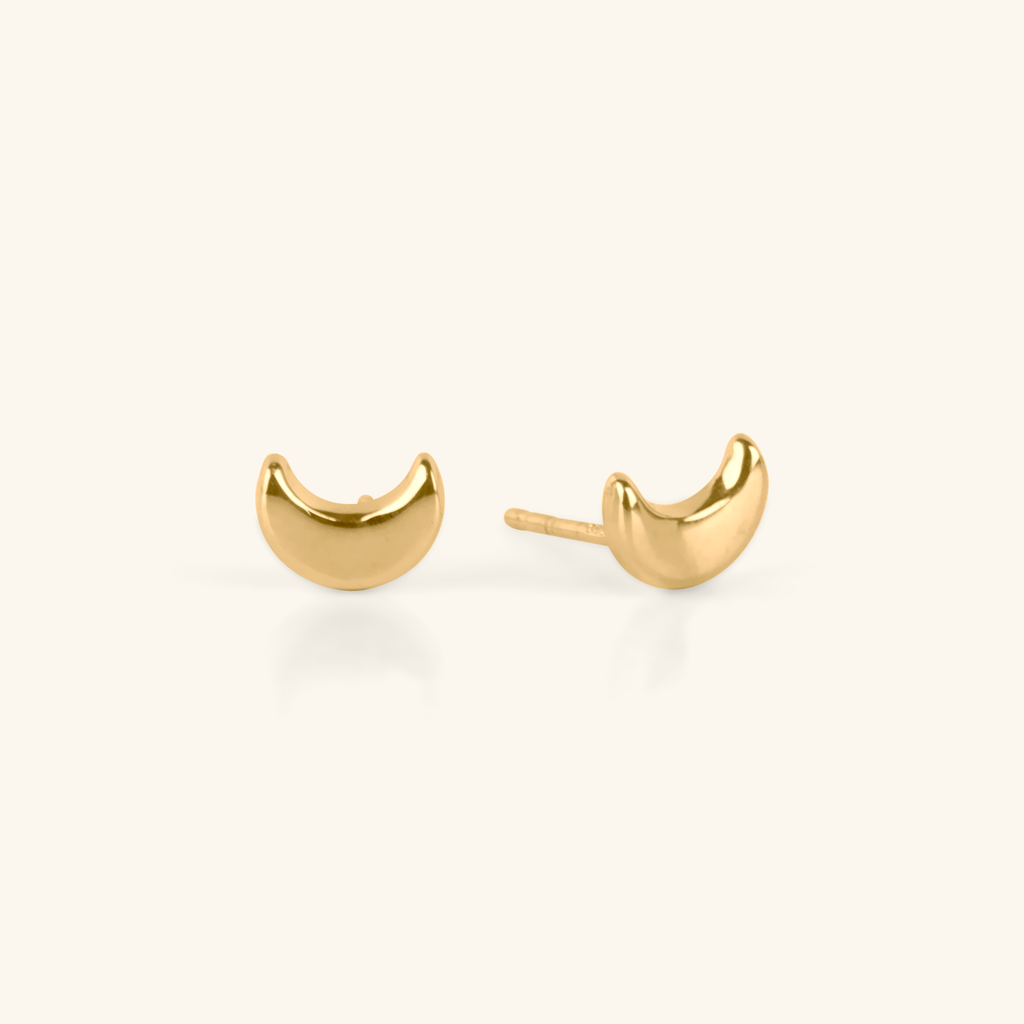 Moon Studs, Made in 14k solid gold
