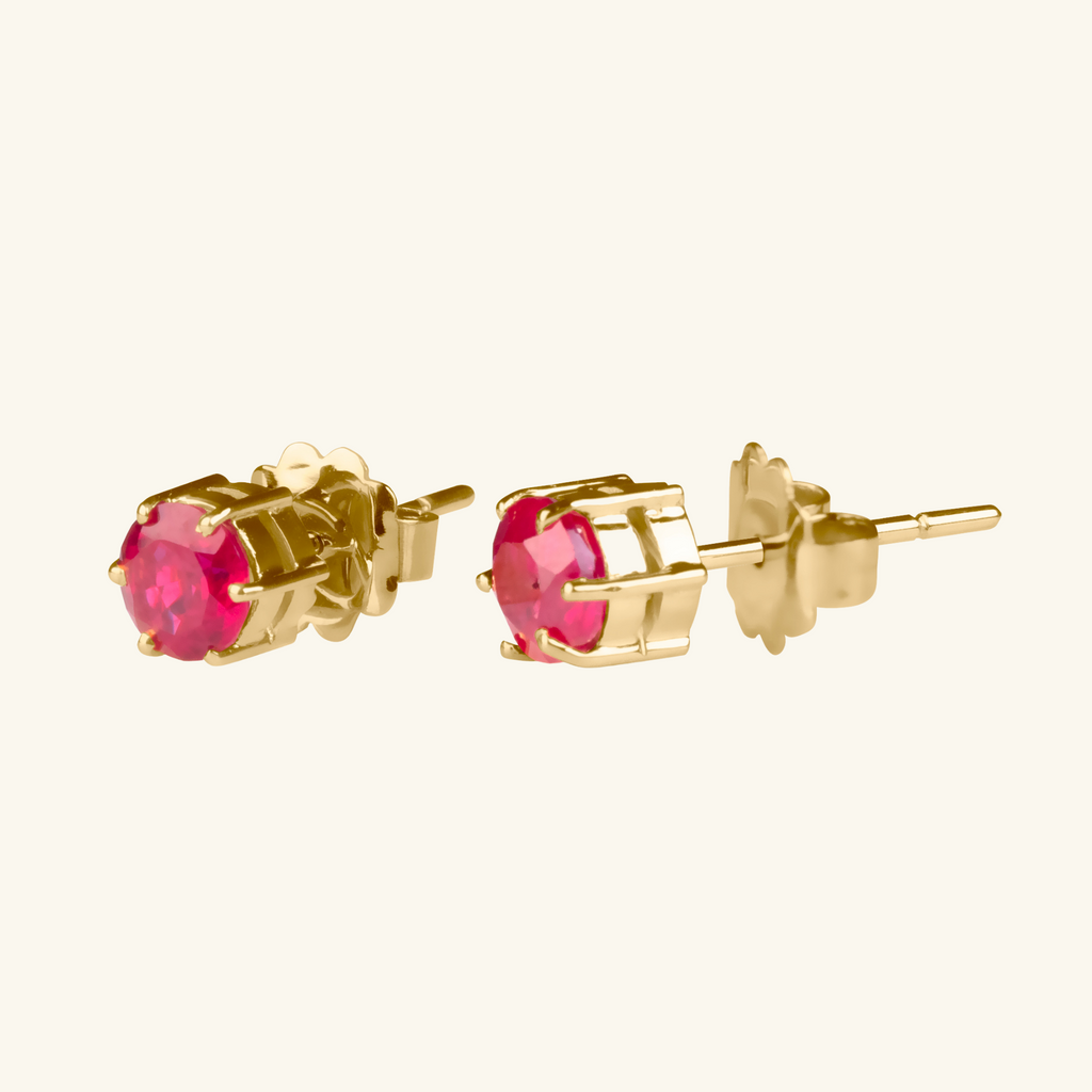 Ruby Solitaire Studs, Set in 14 karat solid gold