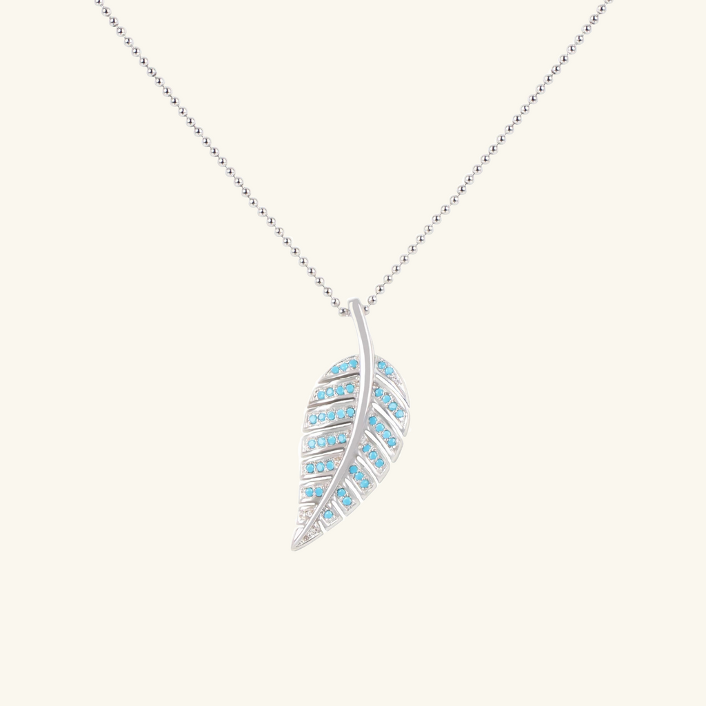 Pavé Leaf Turquoise Necklace, Handcrafted in 925 sterling silver