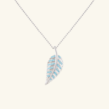 Pavé Leaf Turquoise Necklace, Handcrafted in 925 sterling silver