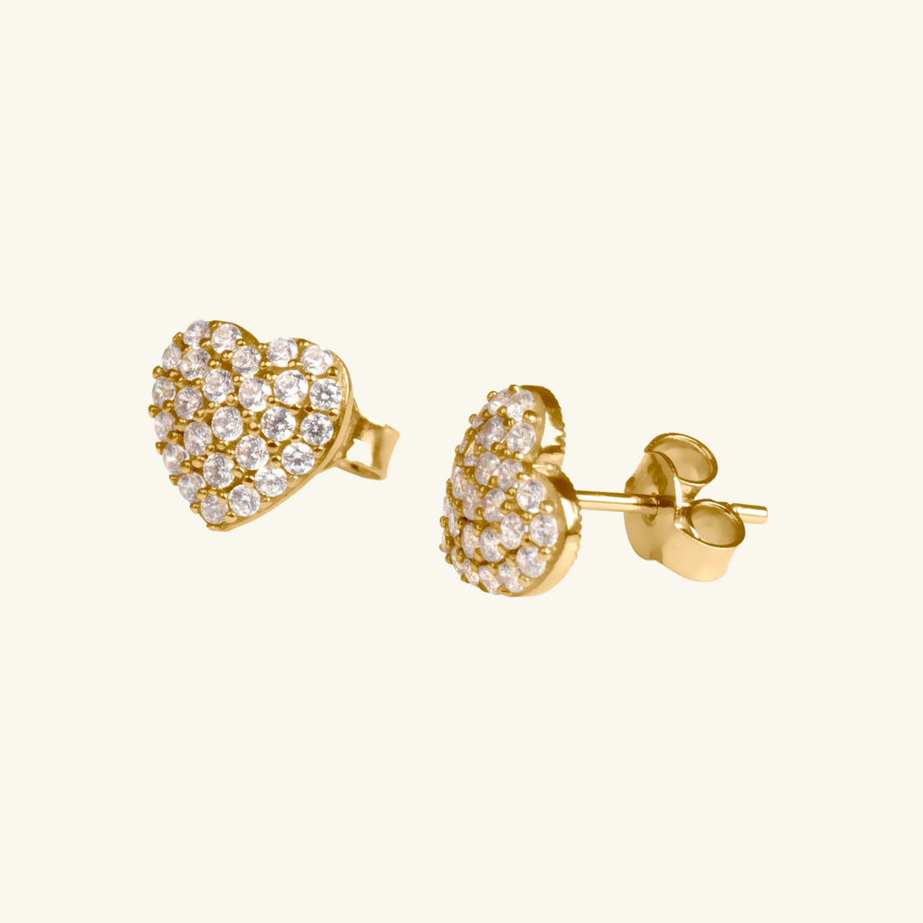 Heart Glow Studs, Made in 18k solid gold