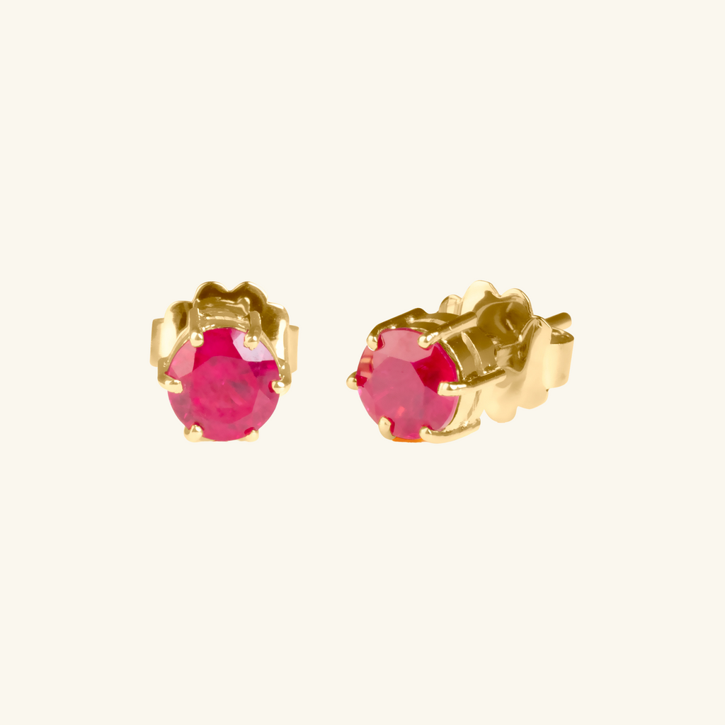 Ruby Solitaire Studs, Set in 14 karat solid gold