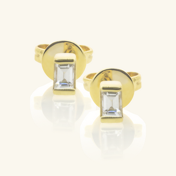 Baguette Diamond Studs, Made in solid 14k gold and set with baguette diamonds in bezel setting.