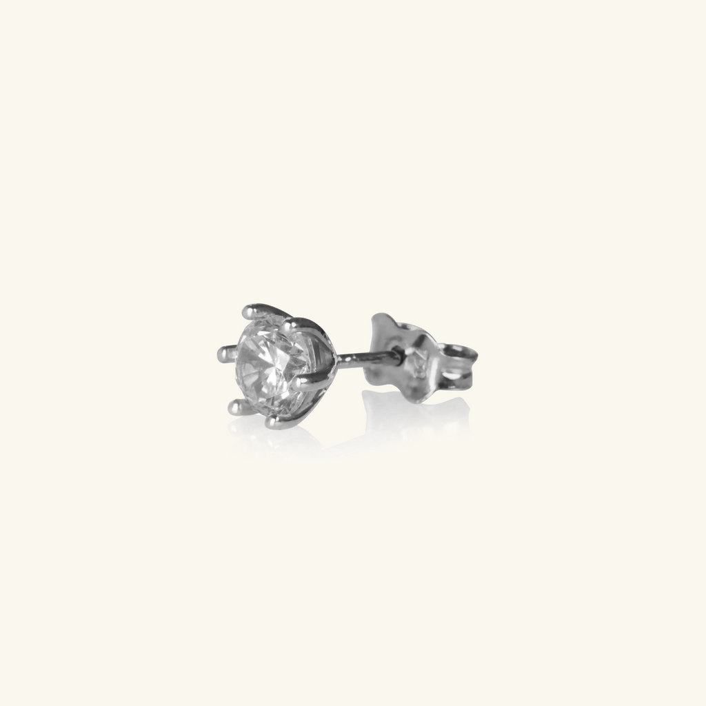 Single Round Stud White Gold,Made in 18k Solid Gold