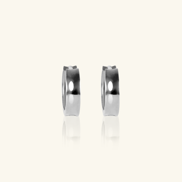 18k  White gold Bold Mini Hoop Earrings, front view – Foundry Jewelry