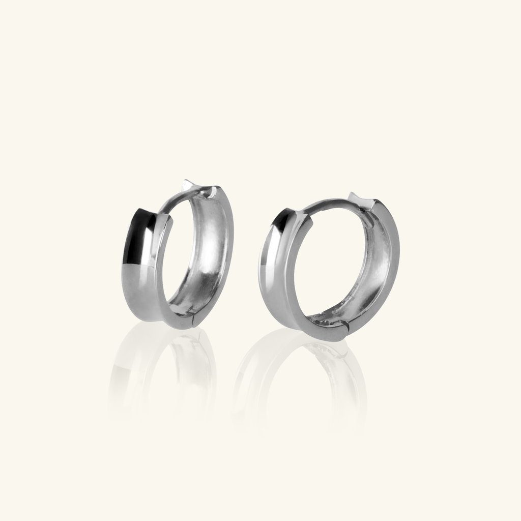 18k white gold Bold Mini Hoop Earrings, side view – Foundry Jewelry