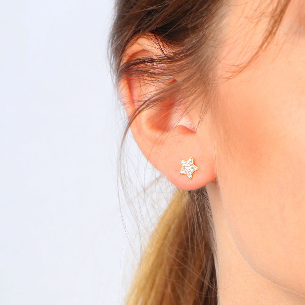 Single Pavé Star Stud,Made in 18k Solid Gold