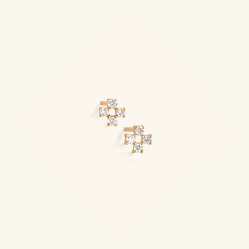 Diamond Celestial Studs, Handcrafted in solid 14k gold and set with brilliant round cut diamond