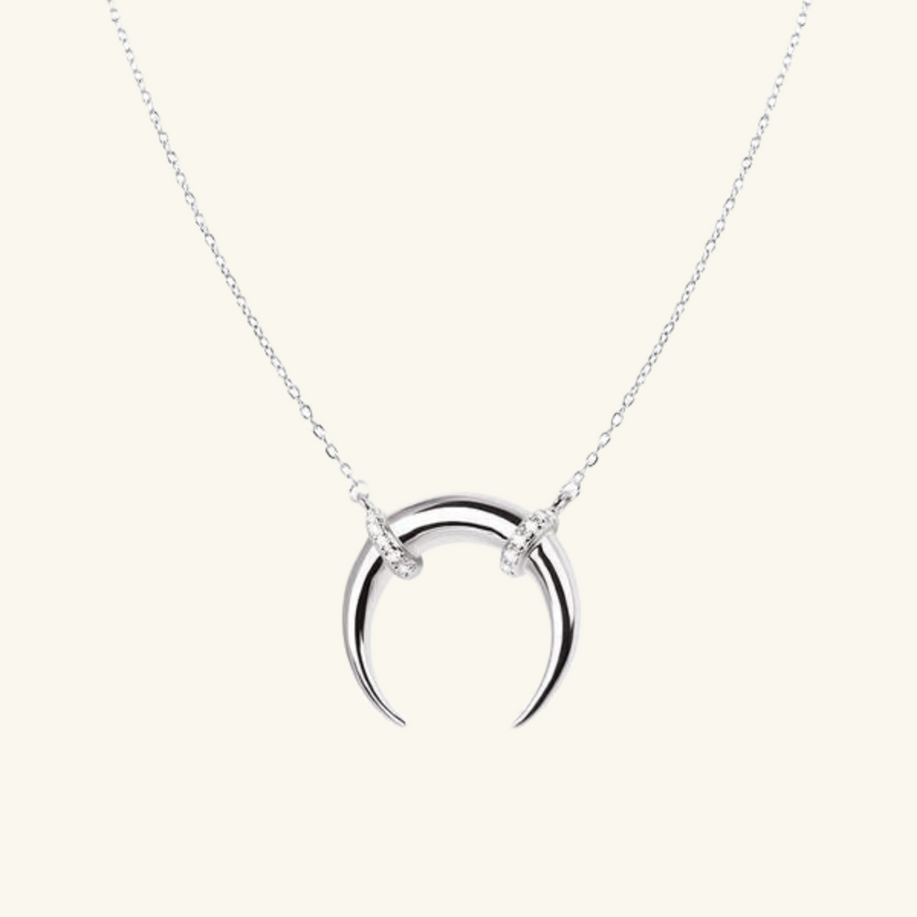 Pavé Crescent Necklace Sterling Silver, Handcrafted in 925 sterling silver