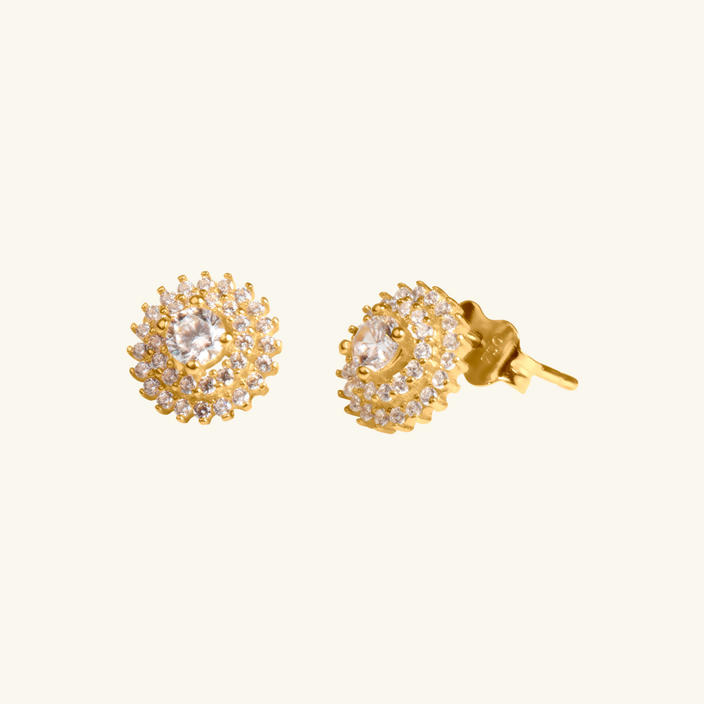Pavé Flower Studs Clear, Made in 18k solid gold