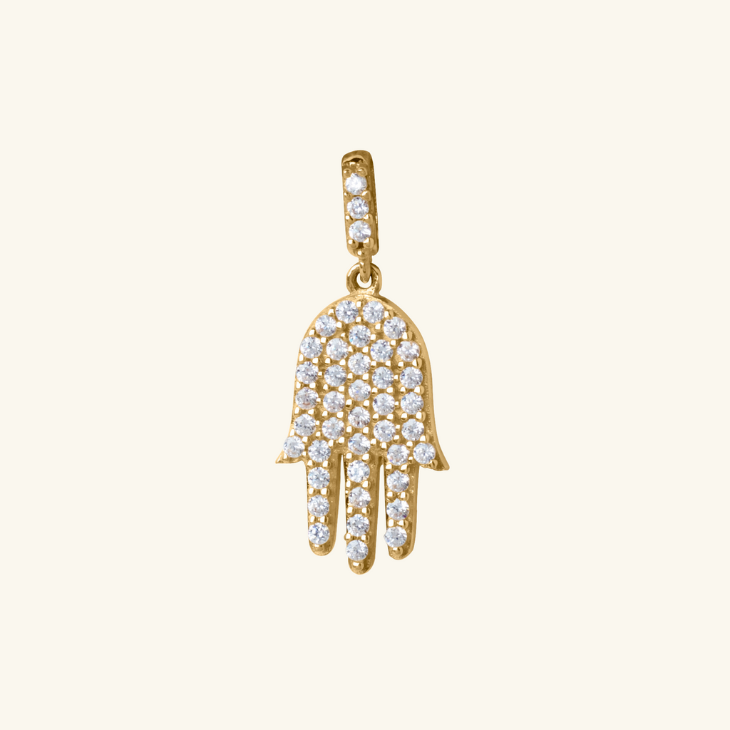 Pavé Hand Pendant, Made in 14k yellow gold