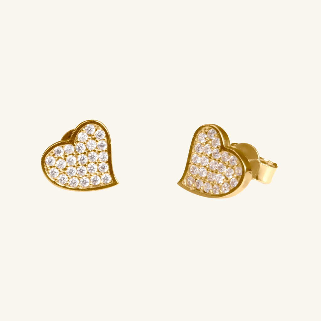 Pavé Heart Curve Studs, Made in 18k solid gold