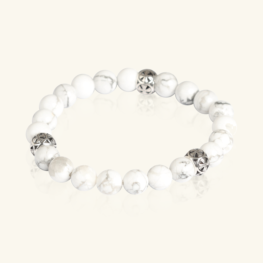 Howlite Bead Men's Bracelet, Handcrafted in 925 sterling silver