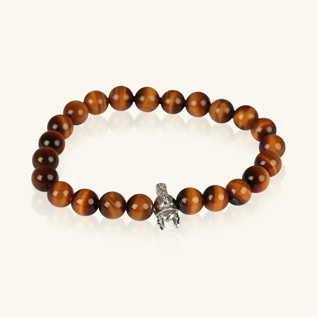 Tiger Eye Bead Men's Bracelet,Handcrafted in 925 Sterling Silver