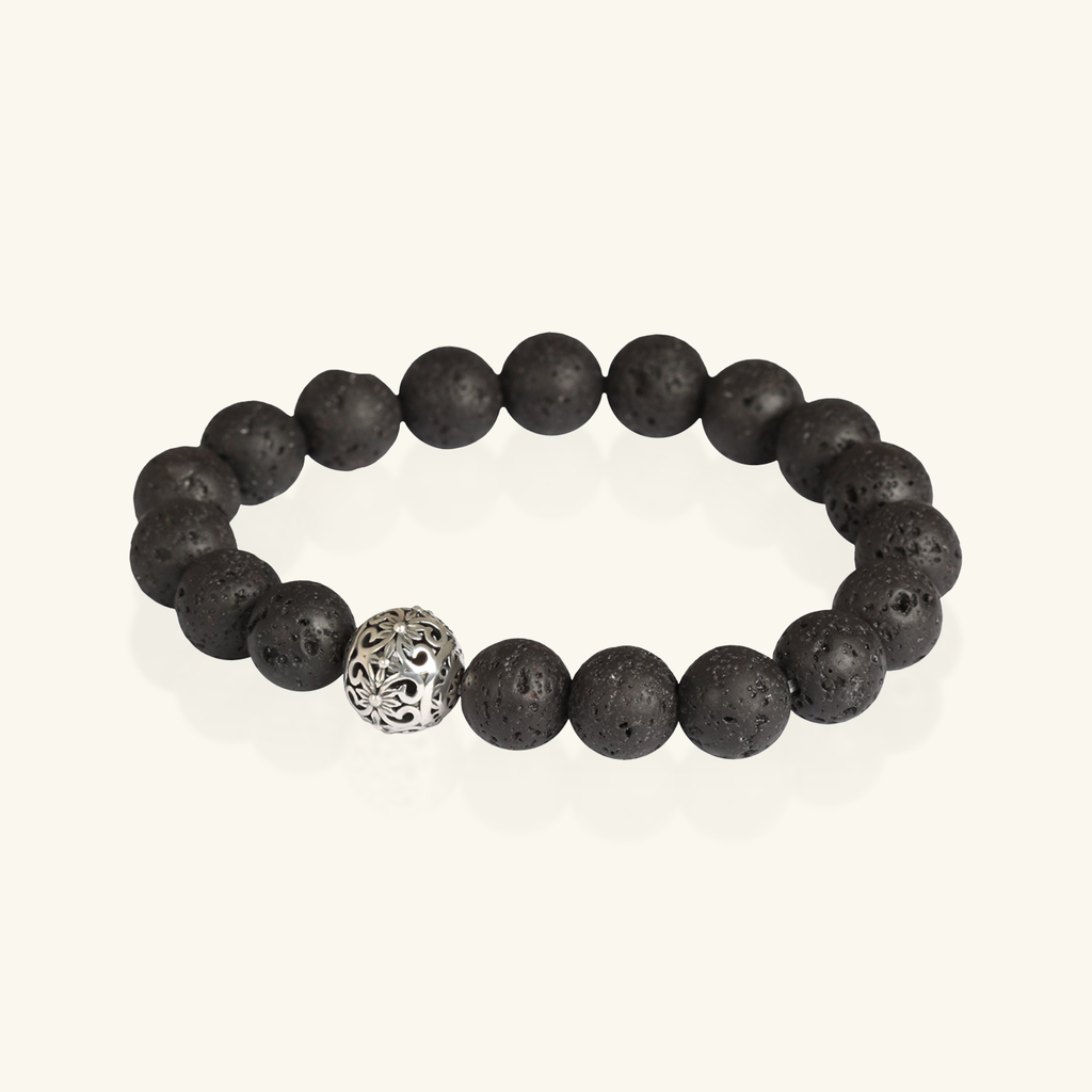 Ore Lava Rock Men's Bracelet, Handcrafted in 925 sterling silver