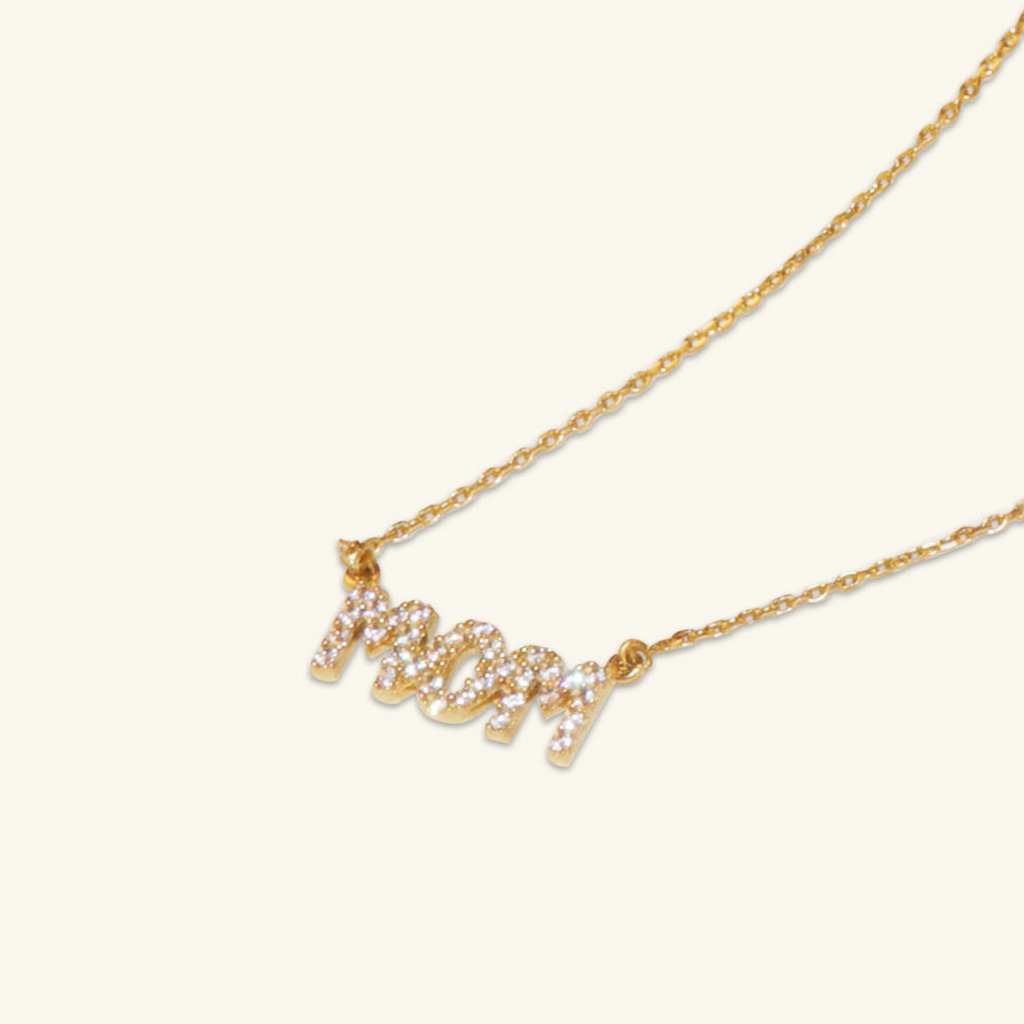 Pavé Mom Necklace, Made in 14k solid gold