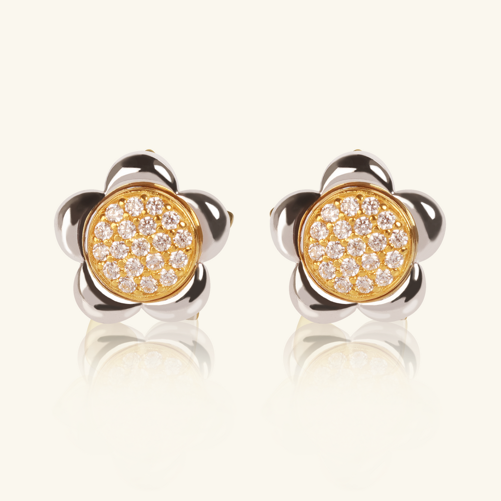 Pavé Detachable Flower Studs, Made in 18k solid gold