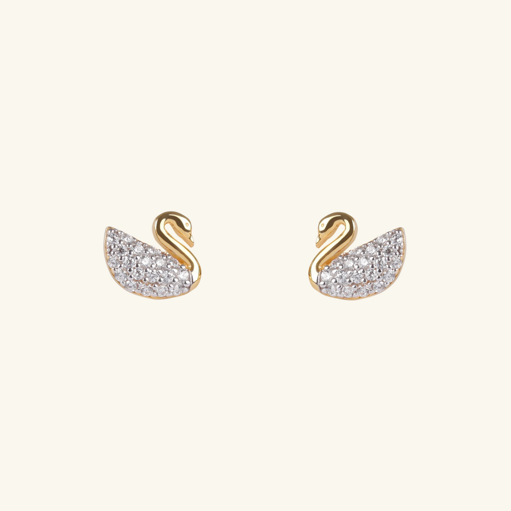 Swan Studs,Made in 18k Solid Gold