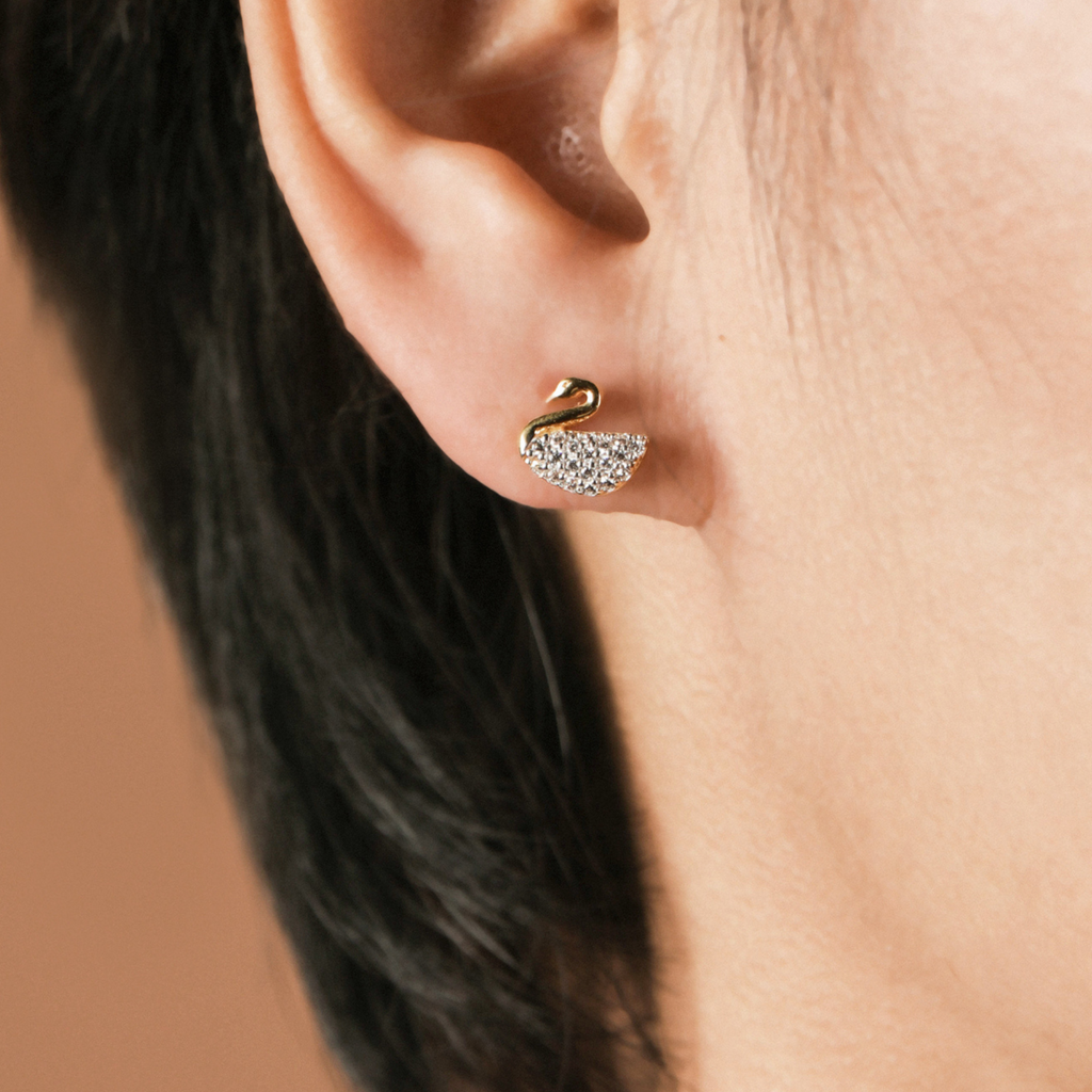 Swan Studs,Made in 18k Solid Gold
